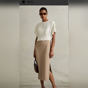 NWT Reiss Miller Ivory/Stone Color Block Dress US8 fit US10 or Large